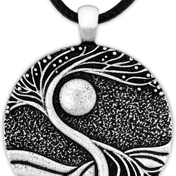 Jewelry - Tree of Life Necklace, Vintage Antique Tree of Life Moon Pendant, Faux Leather C